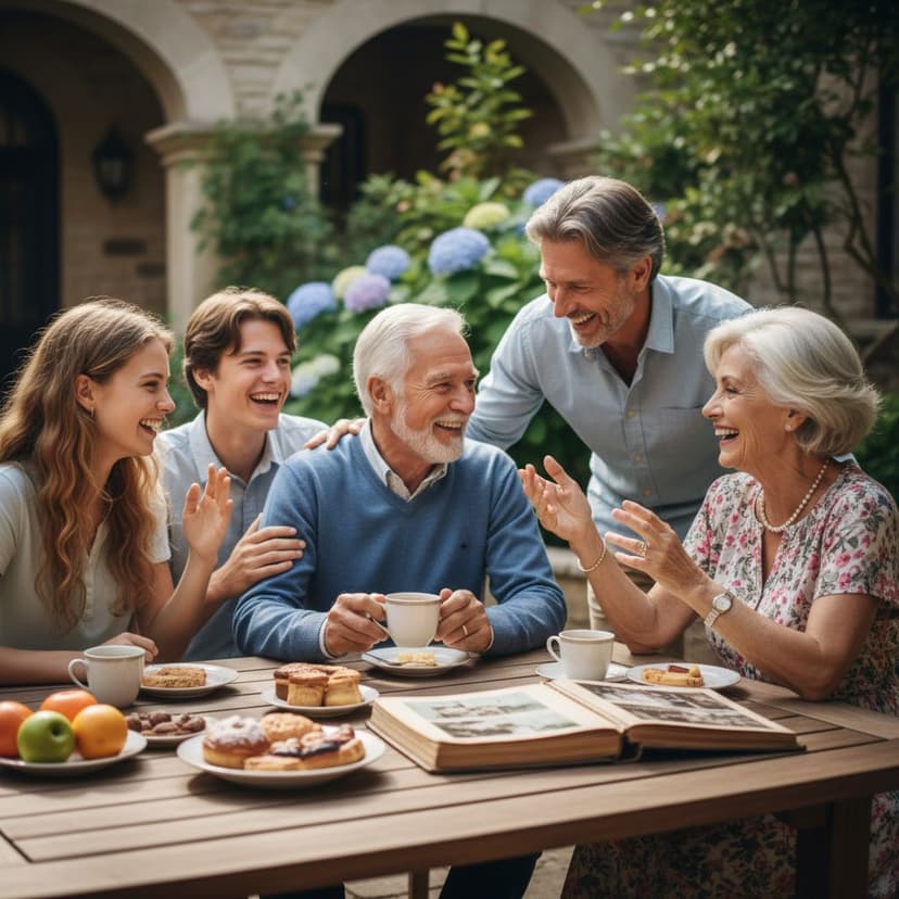 famille multigénérationnelle en conversation heureuse